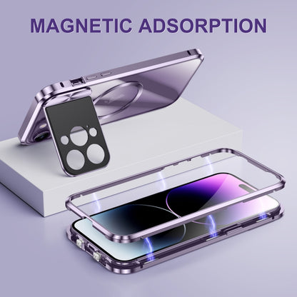 For iPhone 13 Pro Max Large Window Holder MagSafe Magnetic Metal Phone Case(Blue) - iPhone 13 Pro Max Cases by buy2fix | Online Shopping UK | buy2fix