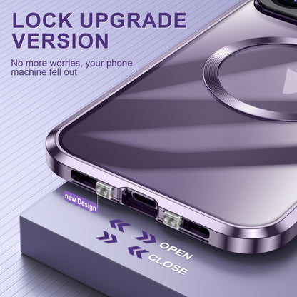 For iPhone 13 Large Window Holder MagSafe Magnetic Metal Phone Case(Black) - iPhone 13 Cases by buy2fix | Online Shopping UK | buy2fix