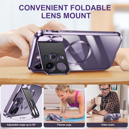 For iPhone 14 Large Window Holder MagSafe Magnetic Metal Phone Case(Purple) - iPhone 14 Cases by buy2fix | Online Shopping UK | buy2fix