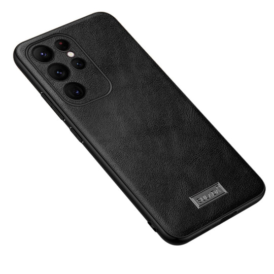 For Samsung Galaxy S23 Ultra 5G SULADA Shockproof TPU Hybrid Handmade Leather Phone Case(Black)