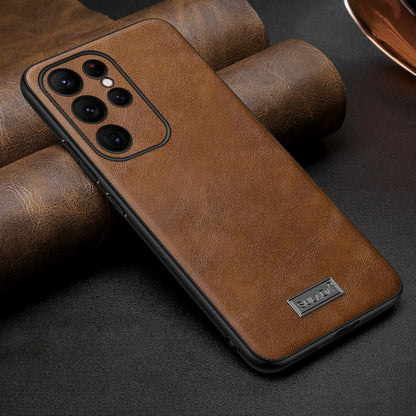 For Samsung Galaxy S25 Ultra 5G SULADA Shockproof TPU Hybrid Handmade Leather Phone Case(Brown) by SULADA