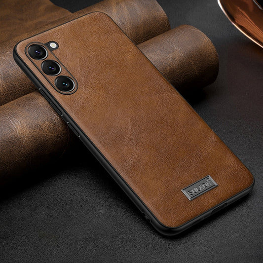 For Samsung Galaxy S25 5G SULADA Shockproof TPU Hybrid Handmade Leather Phone Case(Brown) by SULADA