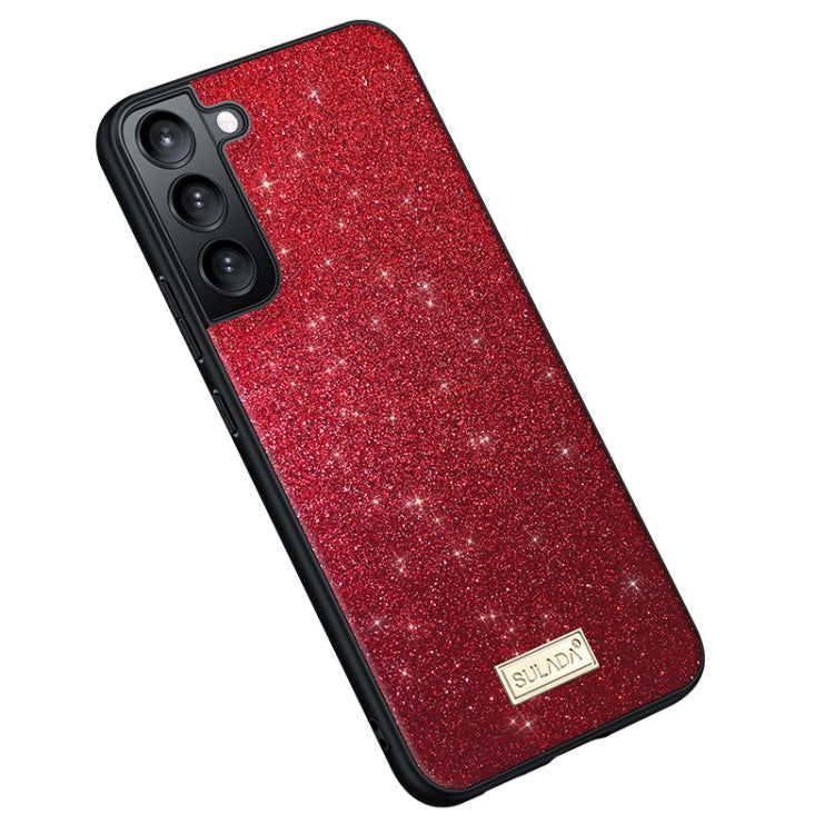 For Samsung Galaxy S25+ 5G SULADA Glittery TPU Hybrid Handmade Leather Phone Case(Red) by SULADA