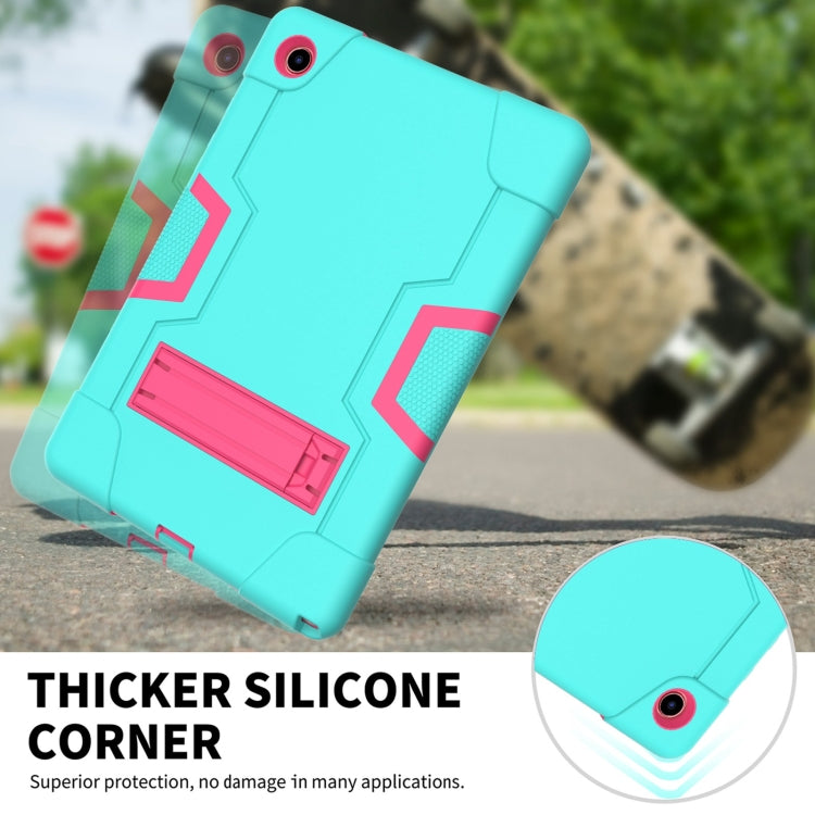 For Samsung Galaxy Tab A8 Contrast Color Robot Silicone Hybrid PC Tablet Case with Holder(Mint Green Rose Red) - Other Galaxy Tab PC by buy2fix | Online Shopping UK | buy2fix