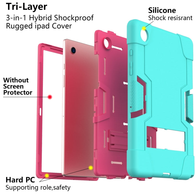 For Samsung Galaxy Tab A8 Contrast Color Robot Silicone Hybrid PC Tablet Case with Holder(Mint Green Rose Red) - Other Galaxy Tab PC by buy2fix | Online Shopping UK | buy2fix