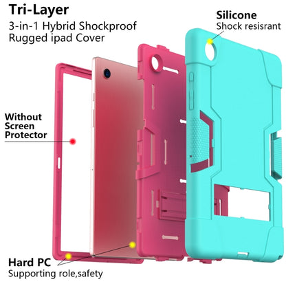 For Samsung Galaxy Tab A8 Contrast Color Robot Silicone Hybrid PC Tablet Case with Holder(Mint Green Rose Red) - Other Galaxy Tab PC by buy2fix | Online Shopping UK | buy2fix