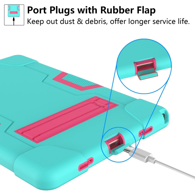 For Samsung Galaxy Tab A8 Contrast Color Robot Silicone Hybrid PC Tablet Case with Holder(Mint Green Rose Red) - Other Galaxy Tab PC by buy2fix | Online Shopping UK | buy2fix