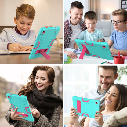 For Samsung Galaxy Tab A8 Contrast Color Robot Silicone Hybrid PC Tablet Case with Holder(Mint Green Rose Red) - Other Galaxy Tab PC by buy2fix | Online Shopping UK | buy2fix