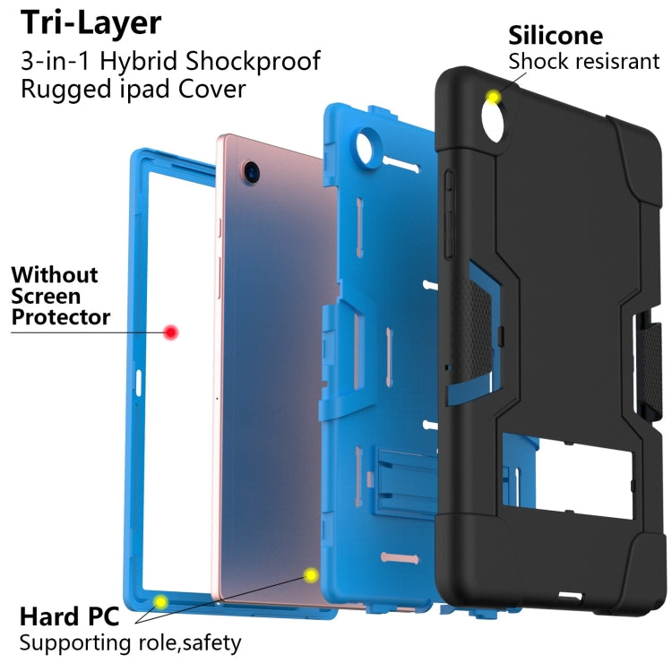 For Samsung Galaxy Tab A8 Contrast Color Robot Silicone Hybrid PC Tablet Case with Holder(Black Blue) - Other Galaxy Tab PC by buy2fix | Online Shopping UK | buy2fix