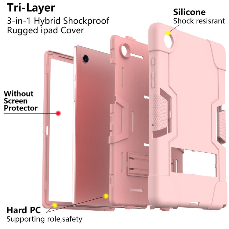 For Samsung Galaxy Tab A8 Contrast Color Robot Silicone Hybrid PC Tablet Case with Holder(Rose Gold) - Other Galaxy Tab PC by buy2fix | Online Shopping UK | buy2fix