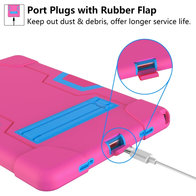 For Samsung Galaxy Tab A8 Contrast Color Robot Silicone Hybrid PC Tablet Case with Holder(Rose Red Blue) - Other Galaxy Tab PC by buy2fix | Online Shopping UK | buy2fix