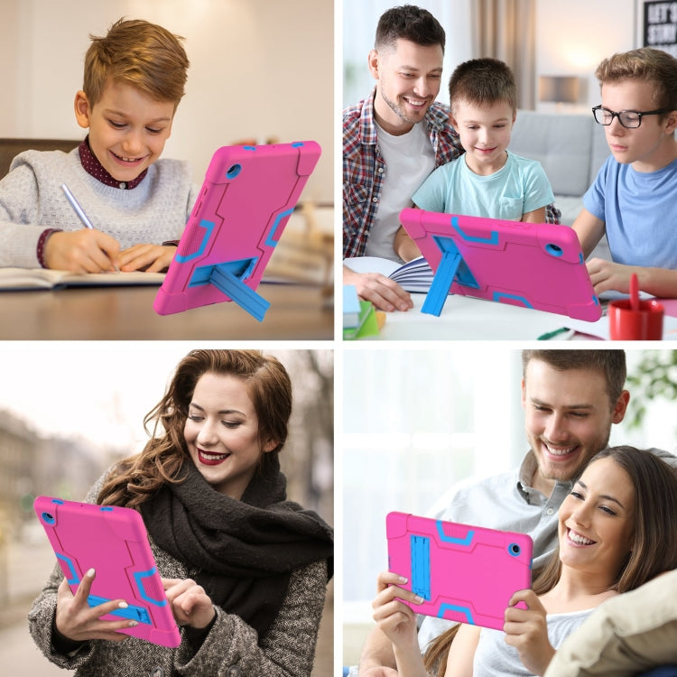 For Samsung Galaxy Tab A8 Contrast Color Robot Silicone Hybrid PC Tablet Case with Holder(Rose Red Blue) - Other Galaxy Tab PC by buy2fix | Online Shopping UK | buy2fix