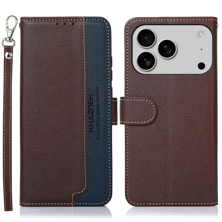 For iPhone 17 Pro KHAZNEH Litchi Texture Leather RFID Phone Case(Brown) - iPhone 17 Pro Cases by buy2fix | Online Shopping UK | buy2fix