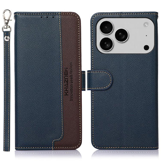 For iPhone 17 Pro Max KHAZNEH Litchi Texture Leather RFID Phone Case(Blue) - iPhone 17 Pro Max Cases by buy2fix | Online Shopping UK | buy2fix