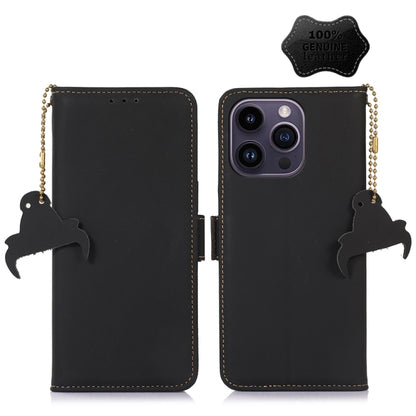 For iPhone 15 Pro Max Genuine Leather Magnetic RFID Leather Phone Case(Black) - iPhone 15 Pro Max Cases by buy2fix | Online Shopping UK | buy2fix