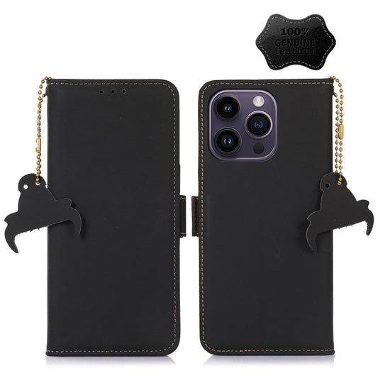 For iPhone 15 Pro Max Genuine Leather Magnetic RFID Leather Phone Case(Black) - iPhone 15 Pro Max Cases by buy2fix | Online Shopping UK | buy2fix