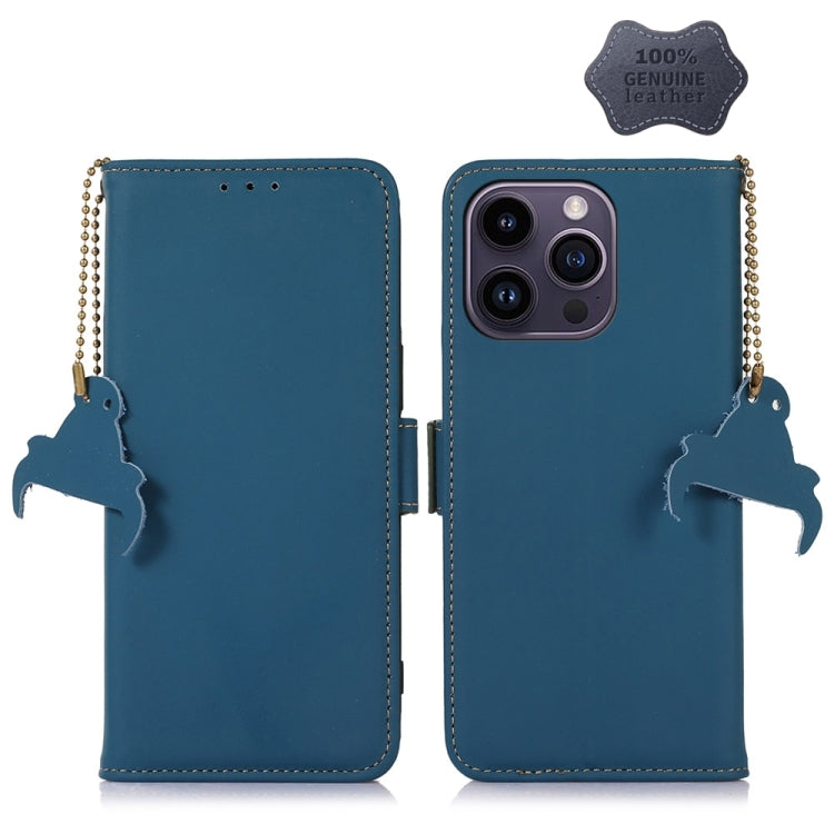 For iPhone 15 Pro Max Genuine Leather Magnetic RFID Leather Phone Case(Blue) - iPhone 15 Pro Max Cases by buy2fix | Online Shopping UK | buy2fix