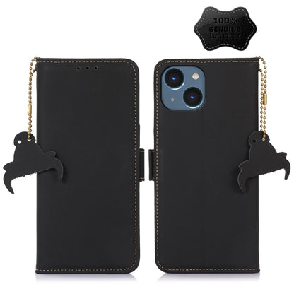 For iPhone 15 Plus Genuine Leather Magnetic RFID Leather Phone Case(Black) - iPhone 15 Plus Cases by buy2fix | Online Shopping UK | buy2fix