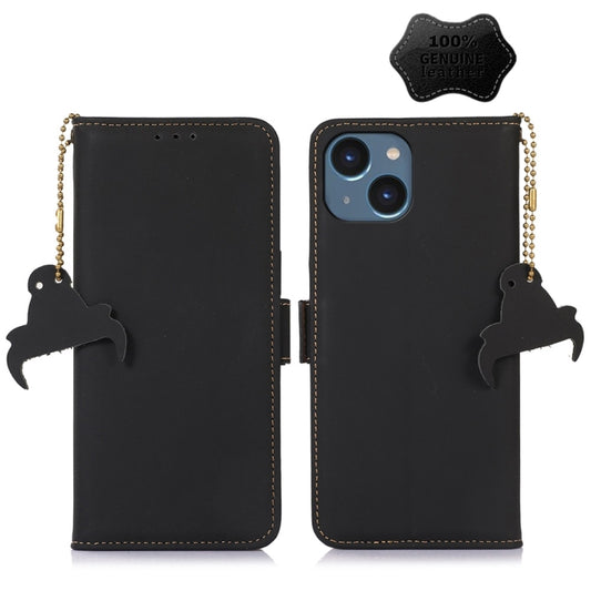 For iPhone 15 Plus Genuine Leather Magnetic RFID Leather Phone Case(Black) - iPhone 15 Plus Cases by buy2fix | Online Shopping UK | buy2fix