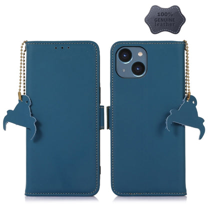 For iPhone 15 Plus Genuine Leather Magnetic RFID Leather Phone Case(Blue) - iPhone 15 Plus Cases by buy2fix | Online Shopping UK | buy2fix