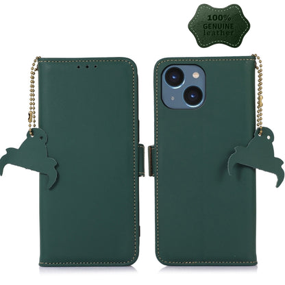 For iPhone 15 Plus Genuine Leather Magnetic RFID Leather Phone Case(Green) - iPhone 15 Plus Cases by buy2fix | Online Shopping UK | buy2fix
