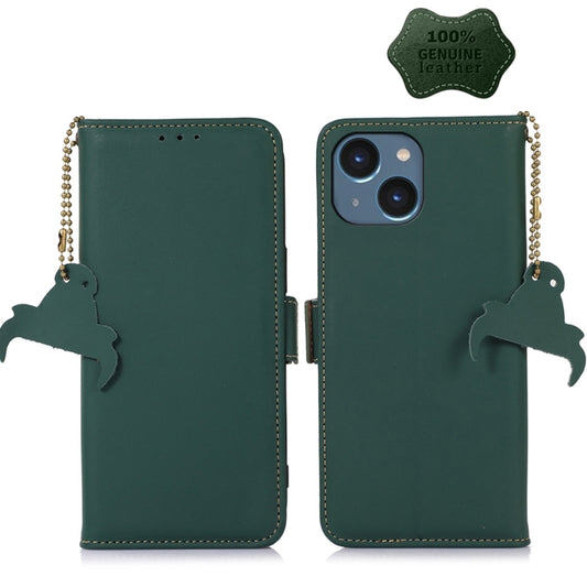 For iPhone 15 Plus Genuine Leather Magnetic RFID Leather Phone Case(Green) - iPhone 15 Plus Cases by buy2fix | Online Shopping UK | buy2fix