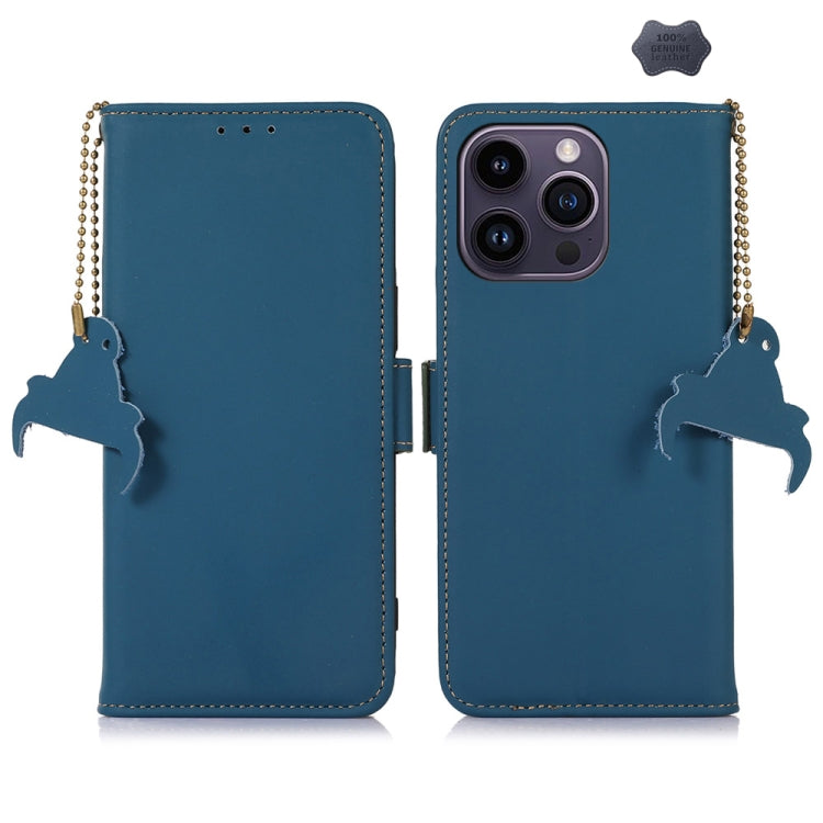 For iPhone 16 Pro Max Genuine Leather Magnetic RFID Leather Phone Case(Blue) - iPhone 16 Pro Max Cases by buy2fix | Online Shopping UK | buy2fix