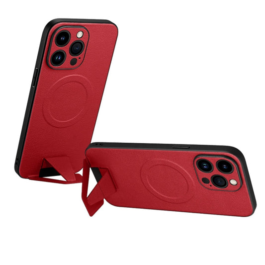 For iPhone 13 Pro SULADA Folding Holder Lambskin Texture MagSafe Phone Case(Red) - iPhone 13 Pro Cases by SULADA | Online Shopping UK | buy2fix