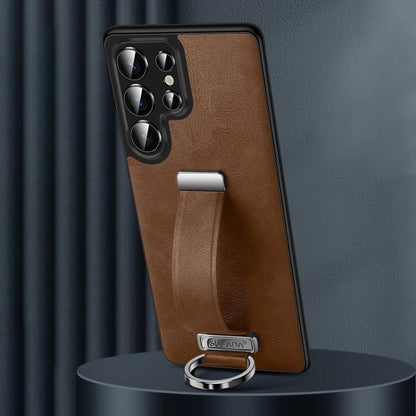 For Samsung Galaxy S25 Ultra 5G SULADA PC Hybrid Leather Texture Skin Feel Shockproof Phone Case(Brown) by SULADA
