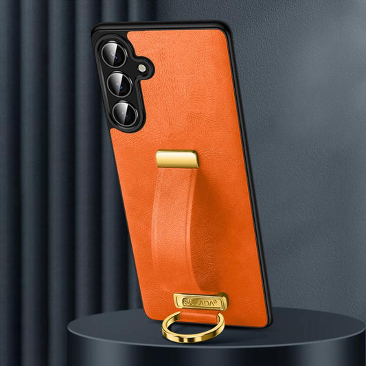 For Samsung Galaxy S25+ 5G SULADA PC Hybrid Leather Texture Skin Feel Shockproof Phone Case(Orange) by SULADA