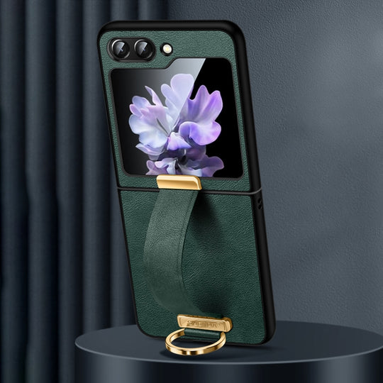 For Samsung Galaxy Flip5 SULADA PC Hybrid Leather Texture Skin Feel Shockproof Phone Case(Green)