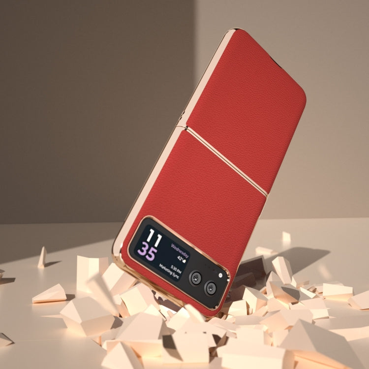 For Motorola Razr 40 Nano Plating Genuine Leather Luolai Series Phone Case(Red) by buy2fix