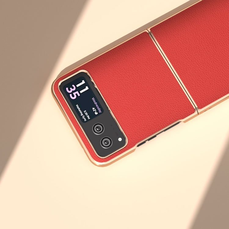 For Motorola Razr 40 Nano Plating Genuine Leather Luolai Series Phone Case(Red) by buy2fix