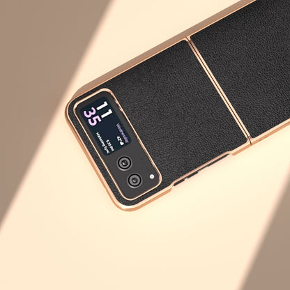 For Motorola Razr 40 Nano Plating Genuine Leather Luolai Series Phone Case(Black) by buy2fix