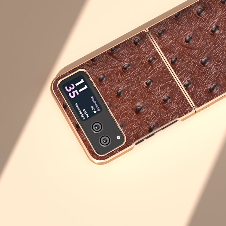 For Motorola Razr 40 Nano Plating Genuine Leather Ostrich Texture Phone Case(Coffee) by buy2fix