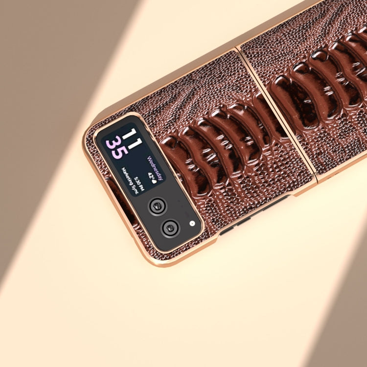 For Motorola Razr 40 Nano Plating Genuine Leather Weilai Series Phone Case(Coffee) by buy2fix