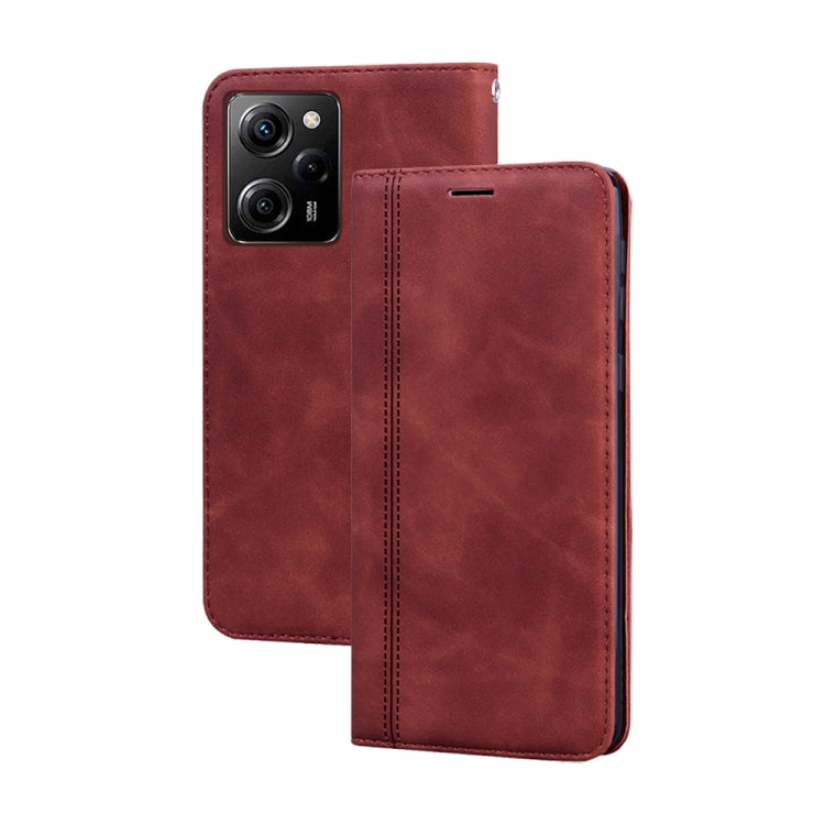 For Xiaomi Redmi Note 12 5G Global/Poco X5 Frosted Business Magnetic Horizontal Flip PU Phone Case(Brown) - Xiaomi Cases by buy2fix | Online Shopping UK | buy2fix
