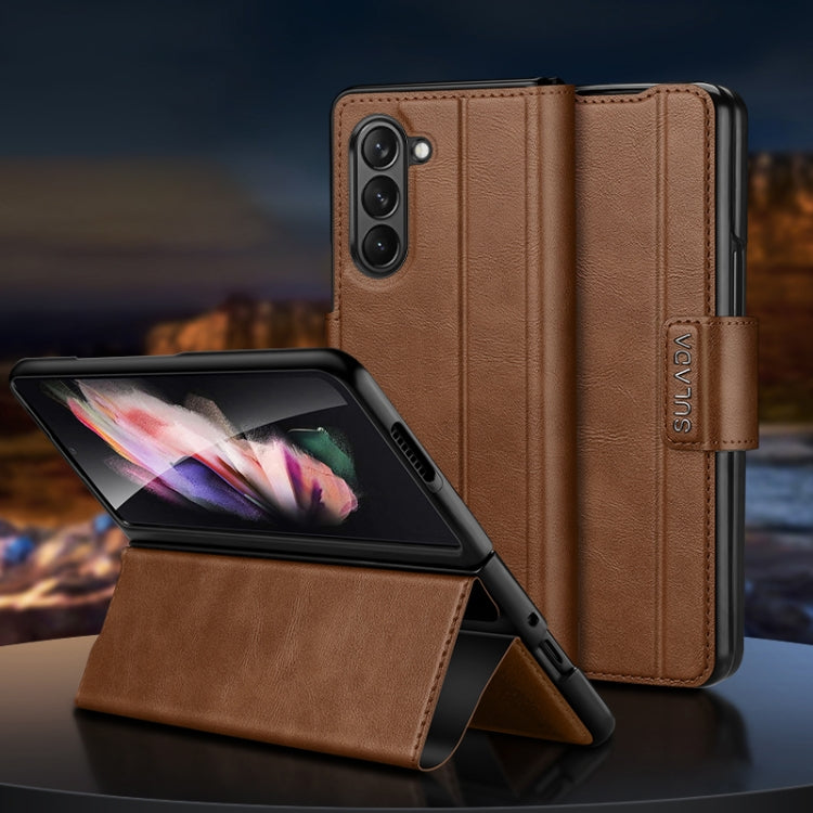 For Samsung Ga6axy Z Fold6 SULADA All-inclusive Magnetic Snap Flip Leather Phone Case(Brown) - Galaxy Z Fold6 5G Cases by SULADA | Online Shopping UK | buy2fix