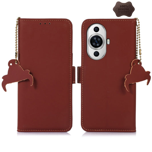 For Huawei Nova 11 Genuine Leather Magnetic RFID Leather Phone Case(Coffee) - Huawei Cases by buy2fix | Online Shopping UK | buy2fix