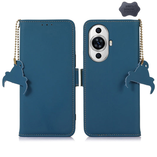For Huawei Nova 11 Genuine Leather Magnetic RFID Leather Phone Case(Blue) - Huawei Cases by buy2fix | Online Shopping UK | buy2fix