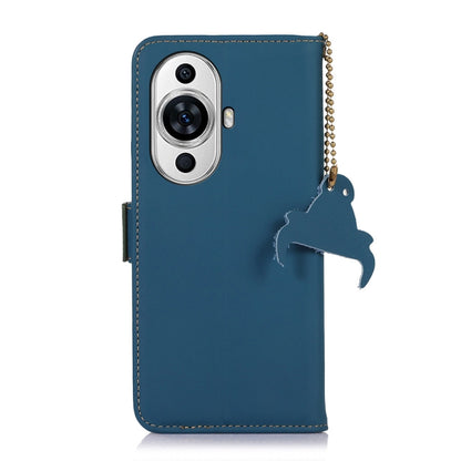 For Huawei Nova 11 Genuine Leather Magnetic RFID Leather Phone Case(Blue) - Huawei Cases by buy2fix | Online Shopping UK | buy2fix