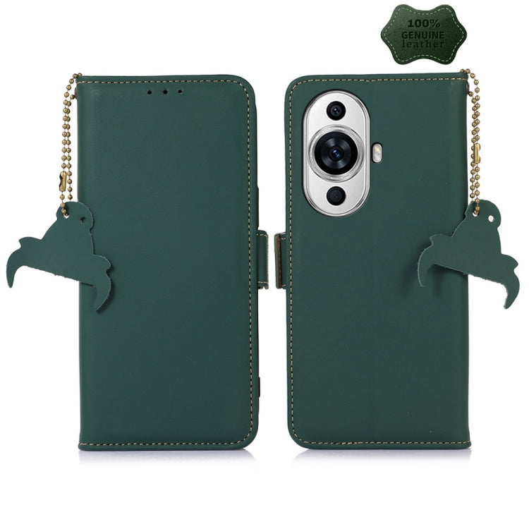 For Huawei Nova 11 Genuine Leather Magnetic RFID Leather Phone Case(Green) - Huawei Cases by buy2fix | Online Shopping UK | buy2fix