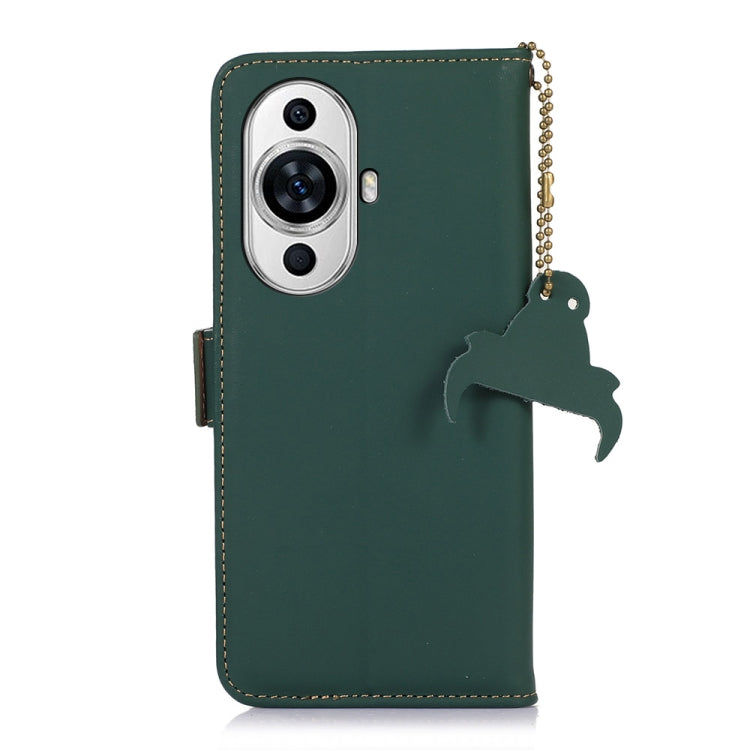 For Huawei Nova 11 Genuine Leather Magnetic RFID Leather Phone Case(Green) - Huawei Cases by buy2fix | Online Shopping UK | buy2fix