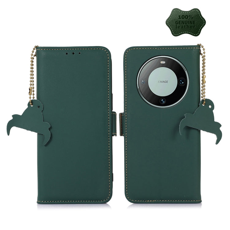 For Huawei Mate 60 Genuine Leather Magnetic RFID Leather Phone Case(Green) - Huawei Cases by buy2fix | Online Shopping UK | buy2fix