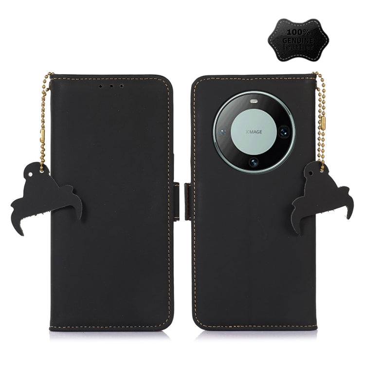 For Huawei Mate 60 Pro Genuine Leather Magnetic RFID Leather Phone Case(Black) - Huawei Cases by buy2fix | Online Shopping UK | buy2fix