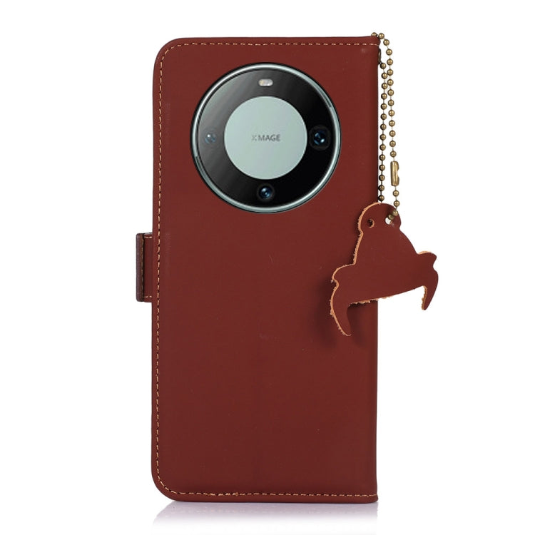 For Huawei Mate 60 Pro Genuine Leather Magnetic RFID Leather Phone Case(Coffee) - Huawei Cases by buy2fix | Online Shopping UK | buy2fix