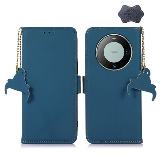 For Huawei Mate 60 Pro Genuine Leather Magnetic RFID Leather Phone Case(Blue) - Huawei Cases by buy2fix | Online Shopping UK | buy2fix