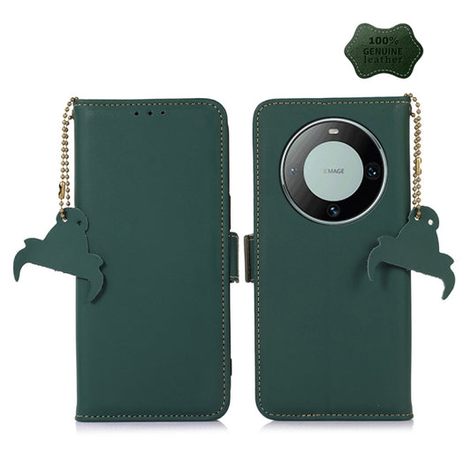 For Huawei Mate 60 Pro Genuine Leather Magnetic RFID Leather Phone Case(Green) - Huawei Cases by buy2fix | Online Shopping UK | buy2fix