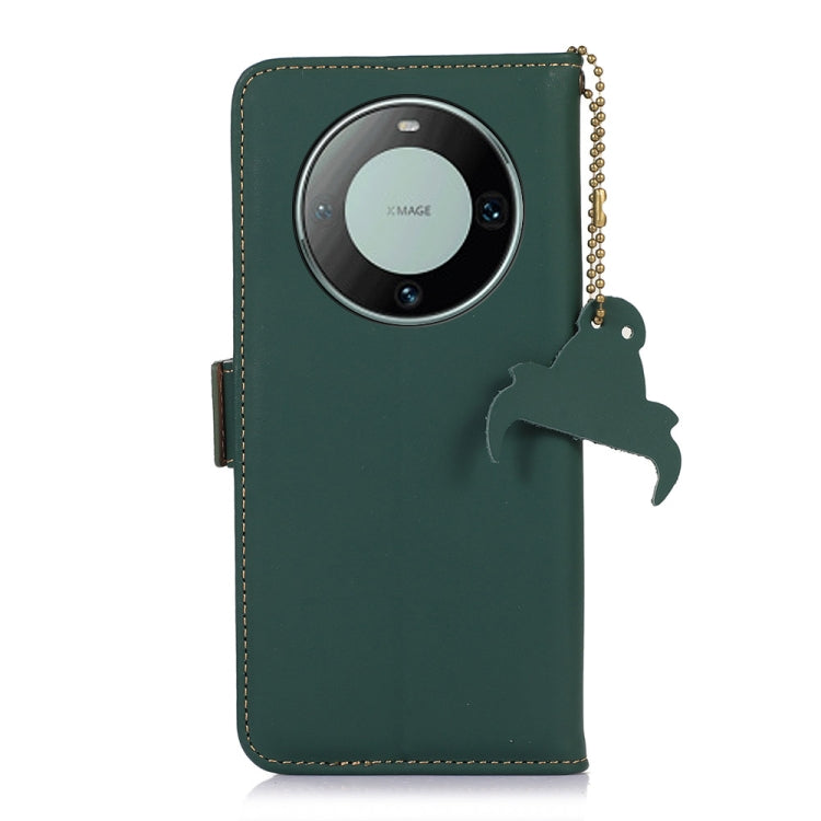 For Huawei Mate 60 Pro Genuine Leather Magnetic RFID Leather Phone Case(Green) - Huawei Cases by buy2fix | Online Shopping UK | buy2fix