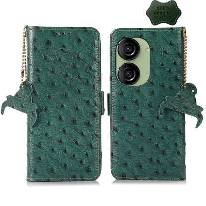 For Asus Zenfone 10 / Zenfone 9 Ostrich Pattern Genuine Leather RFID Phone Case(Green) - ASUS Cases by buy2fix | Online Shopping UK | buy2fix